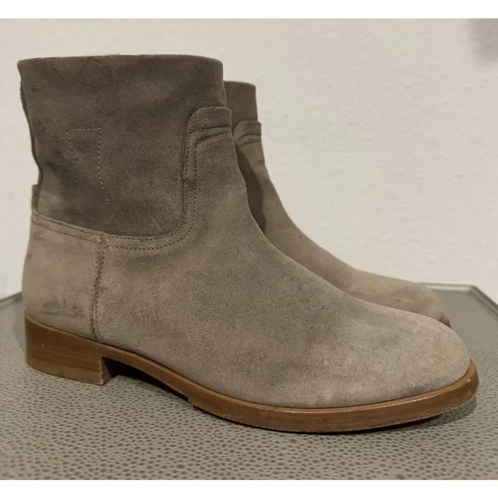 Rag & Bone Moto Boot Booties Womens Size 36.5 / 6.5 US Beige Suede Leather Italy